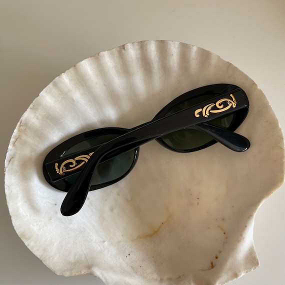 True Vintage 90s Circular Black Oval Sunglasses w… - image 3