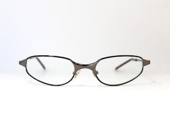 Vintage 2000s Gray Metal Wraparound Clear Lens Glasses