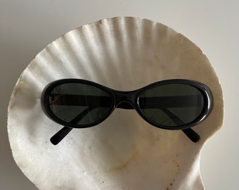 Authentic Vintage 90s Slim Black Oval Sunglasses