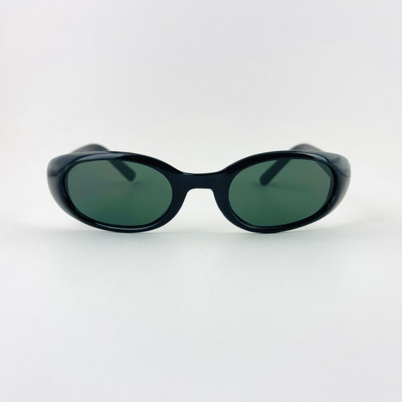 Authentic Vintage 90s Slim Black Oval Sunglasses - image 4