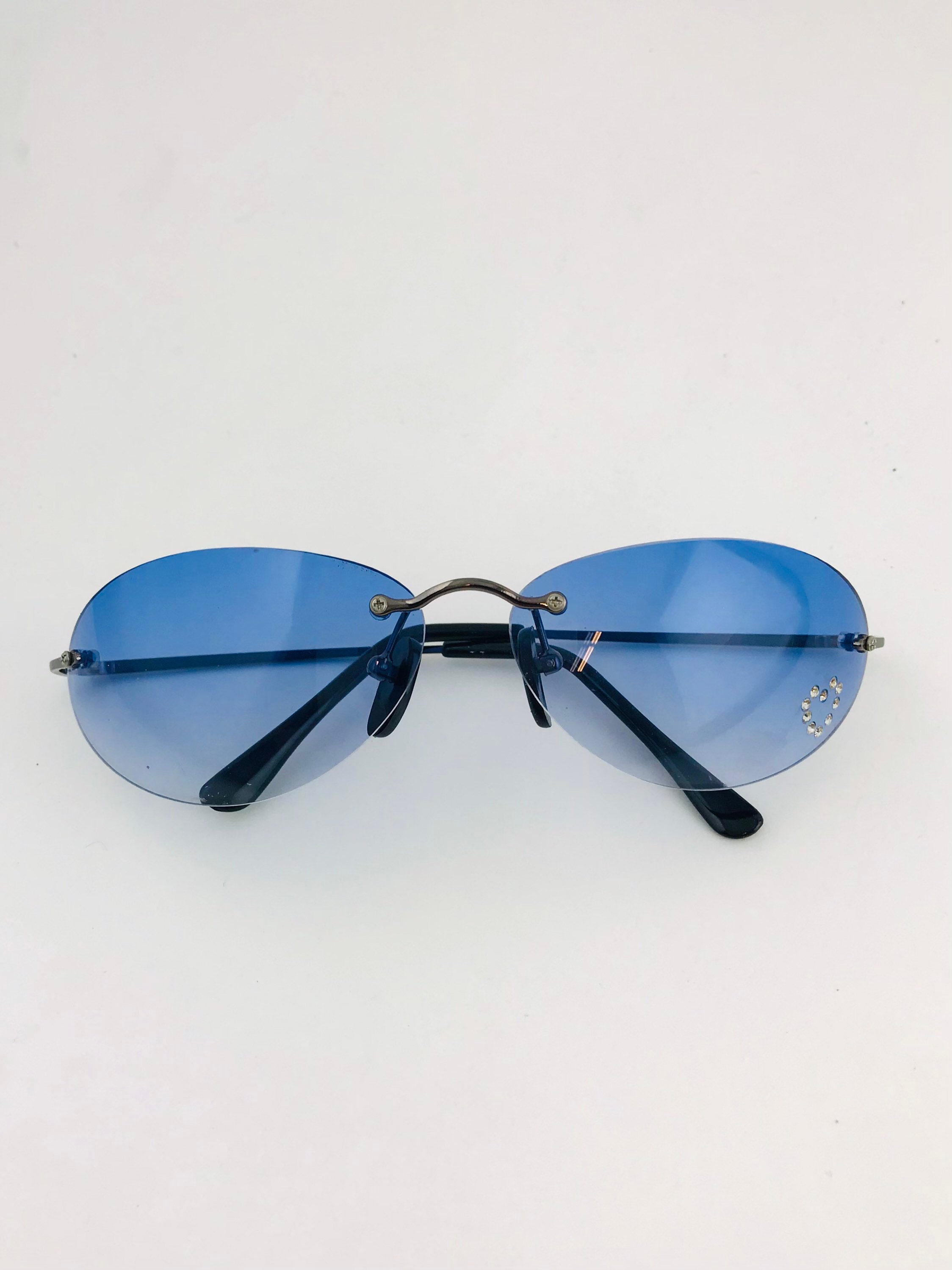 Y2k Oval Blue Rimless Rhinestone Sunglasses / Transparent Frame - Etsy UK Y2k Oval Blue Rimless Rhinestone Sunglasses / Transparent Frame - Etsy UK