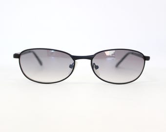 Vintage Deadstock 90s Slim Black Wire Oval Sunglasses with Reflective Lenses