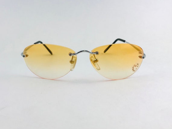 Y2k Oval Orange Rimless Rhinestone Sunglasses / T… - image 1
