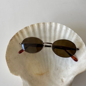 Authentic Vintage Mini Bronze Metal Frame Oval Sunglasses with Brown Mirror Lens