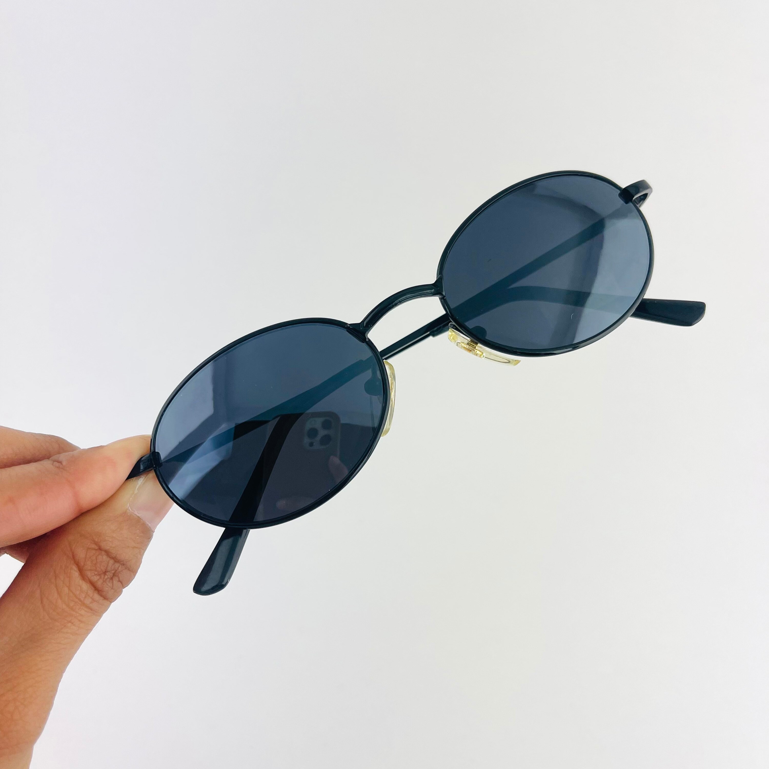OLD 90s sunglasses archive サングラス used Vintage 90s Oval Black Metal Frame Sunglasses With Mirror