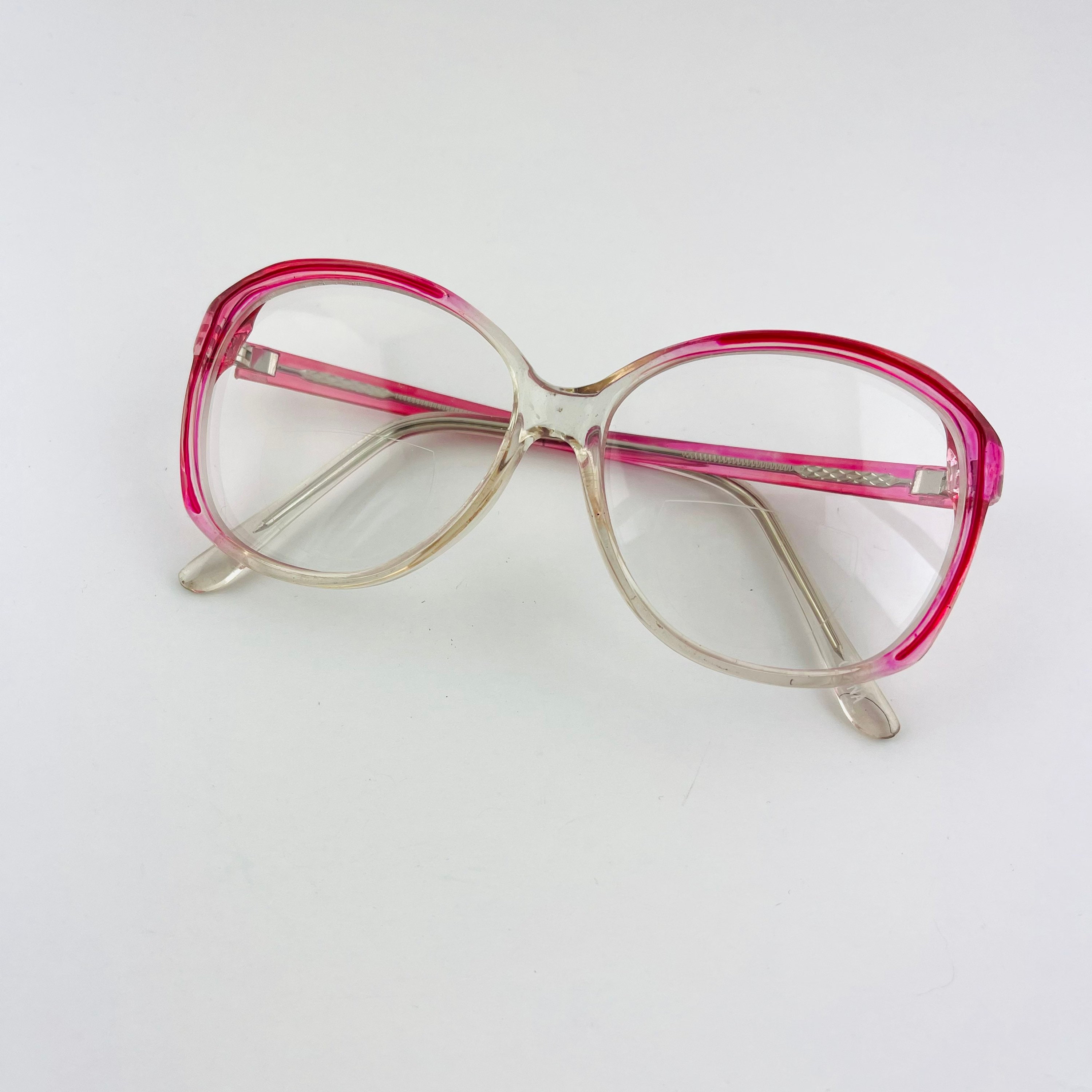 True Vintage 80s 90s Transparent Pink Reading Glasses With Bifocal