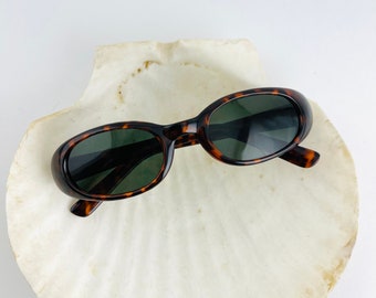 Authentic Vintage 90s Slim Tortoise Shell Oval Sunglasses