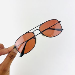 True Vintage Deadstock 90s Black Wire Pilot Aviator Sunglasses Brown Lens