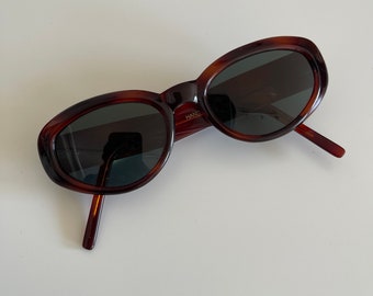 Vintage 90s Mod Red Tortoise Shell Oval Sunglasses Authentic Deadstock