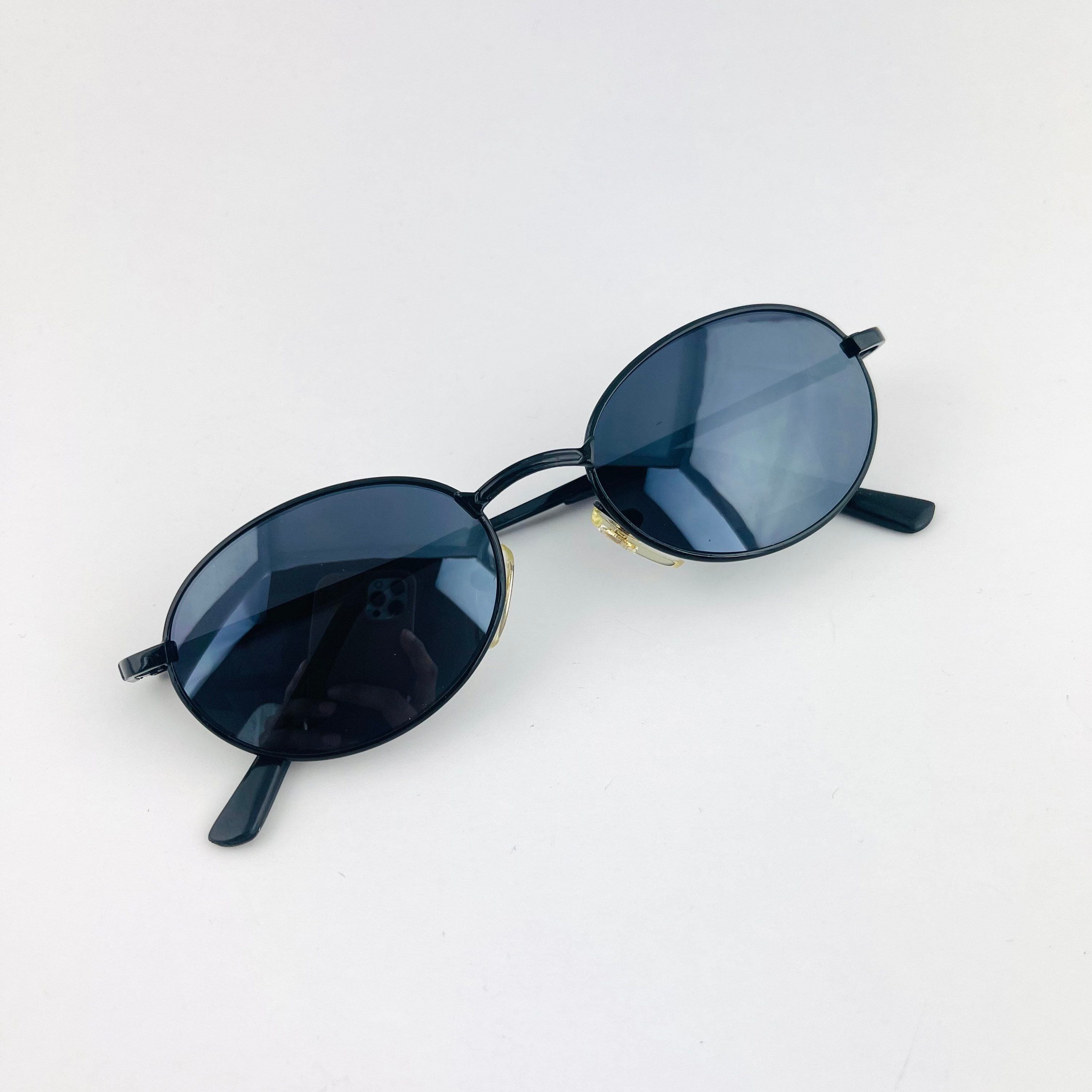 OLD 90s sunglasses archive サングラス used Vintage 90s Oval Black Metal Frame Sunglasses With Mirror