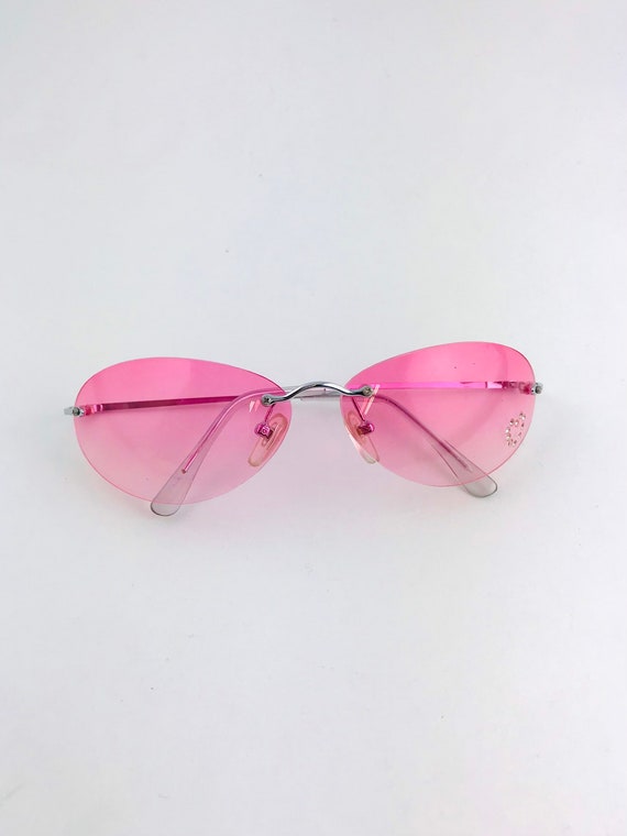 Y2k Oval Pink Rimless Rhinestone Sunglasses / Transparent 