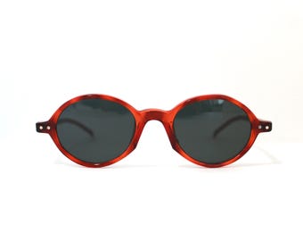 Vintage 90s Mini Red Tortoise Oval Sunglasses Authentic