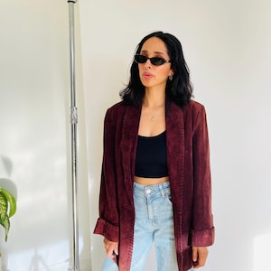Vintage 90s Maroon Suede Leather Blend Jacket