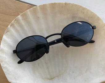 Authentic Vintage Mini Black Metal Frame Oval Sunglasses