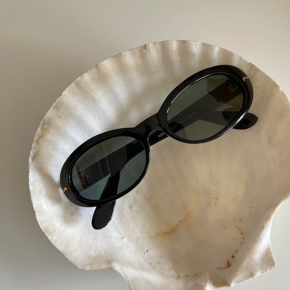 True Vintage 90s Circular Black Oval Sunglasses w… - image 6