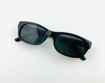 True Vintage 90s Slim Black Rectangle Sunglasses | Etsy