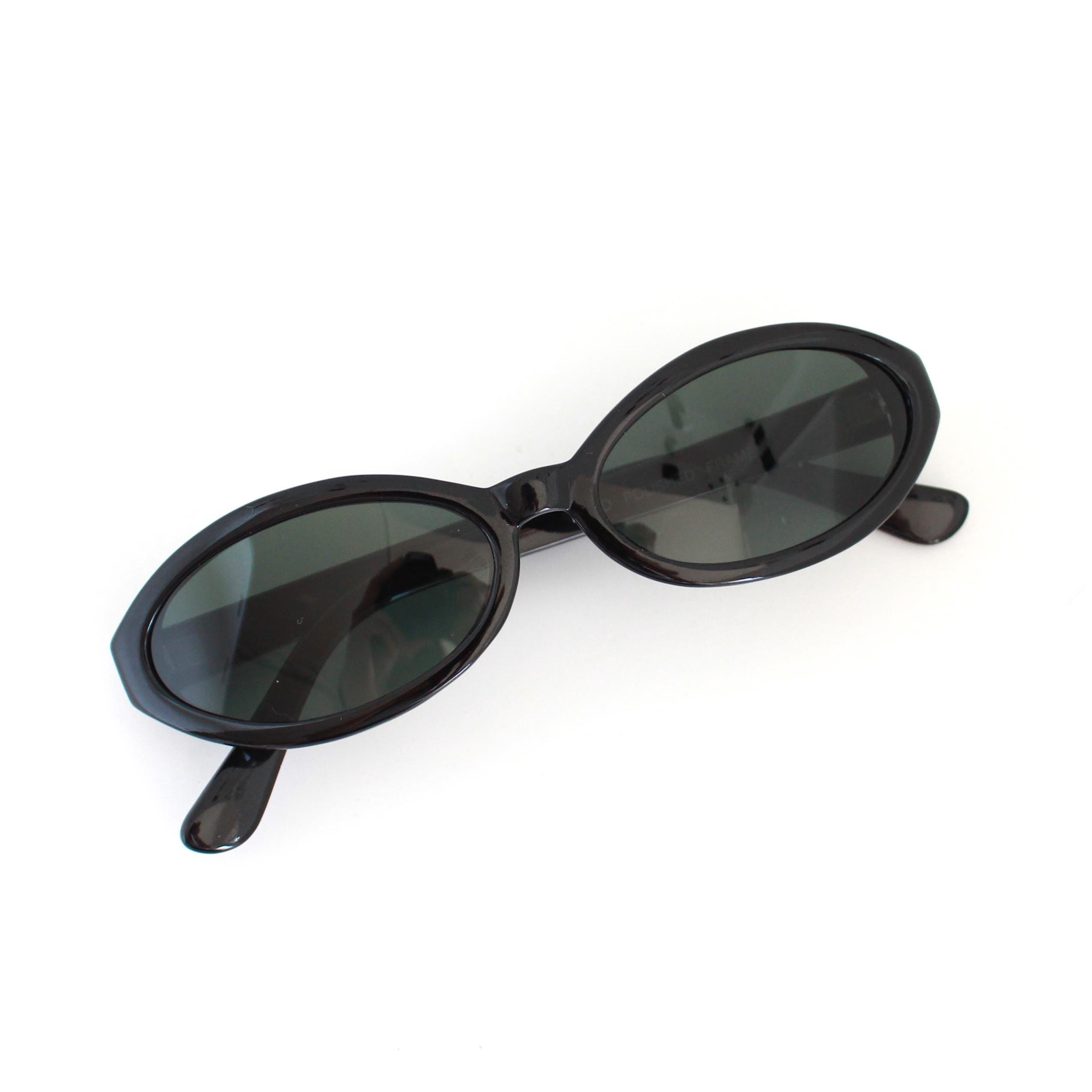 Authentic Vintage 90s Slim Black Oval Sunglasses - Etsy