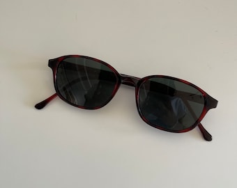 Authentic Vintage 90s Slim Red Tortoise Square Sunglasses