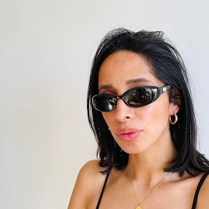 Authentic Vintage 90s Slim Black Oval Sunglasses