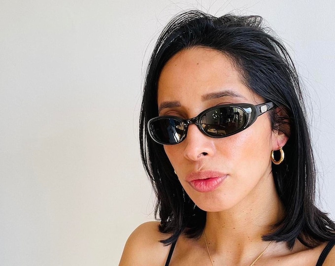 Authentic Vintage 90s Slim Black Oval Sunglasses