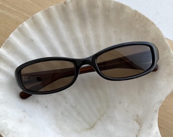 Vintage 90s Slim Rectangle Sunglasses with Brown Lens