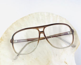 True Vintage 80s 90s Oversized Pilot Transparent Brown Reading Glasses