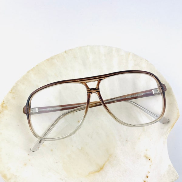 True Vintage 80s 90s Oversized Pilot Transparent Brown Reading Glasses