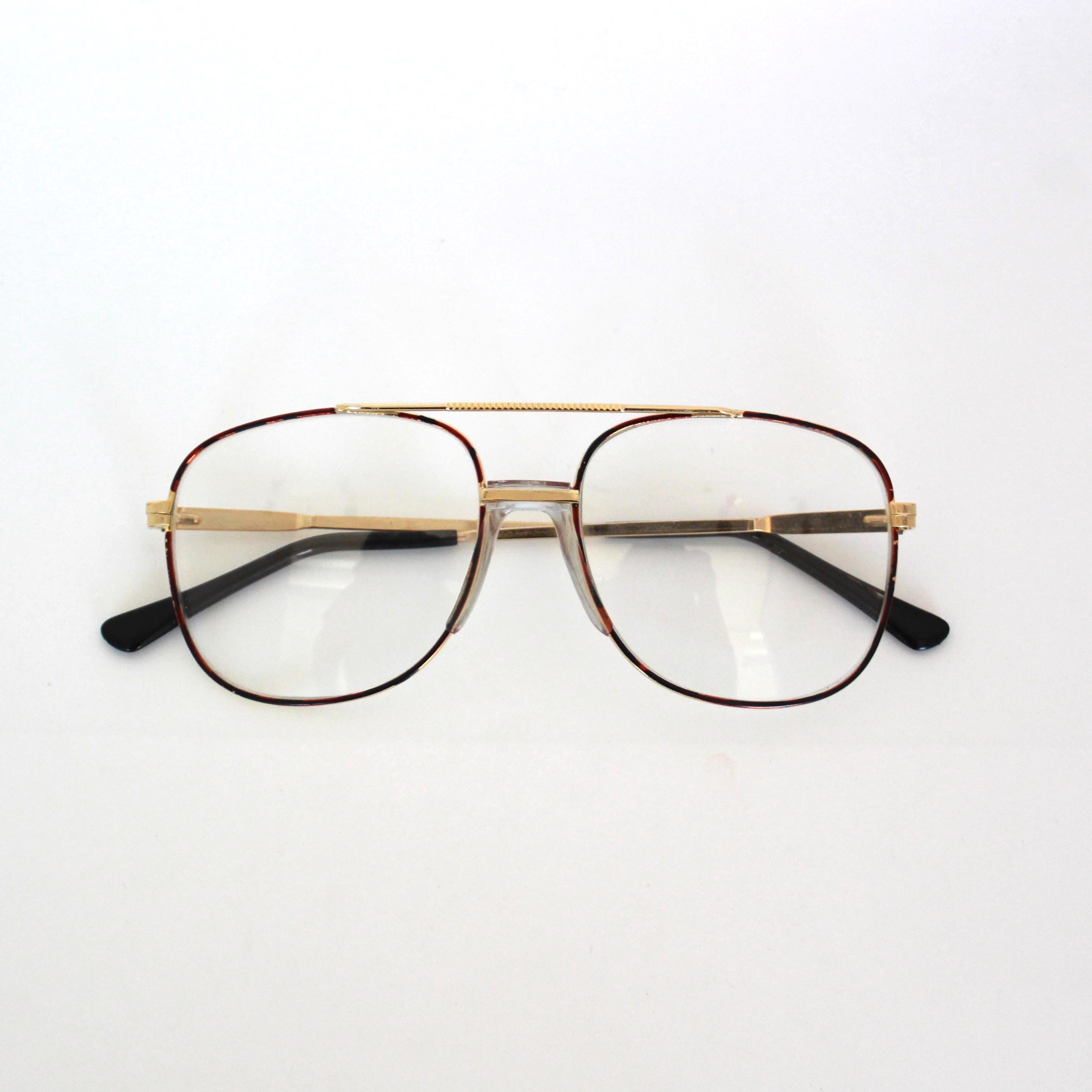 Authentic Vintage 90s Tortoise Gold Wire Aviator Clear Lens