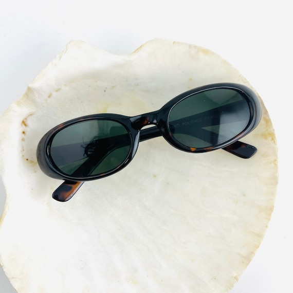 Authentic Vintage 90s Slim Dark Tortoise Shell Oval Sunglasses