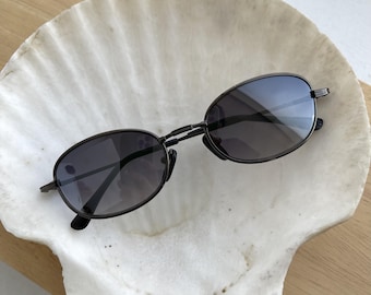 Authentic Vintage Mini Silver Metal Frame Oval Sunglasses with Mirror Lens
