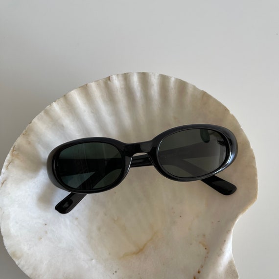 Authentic Vintage 90s Slim Black Oval Sunglasses - image 3