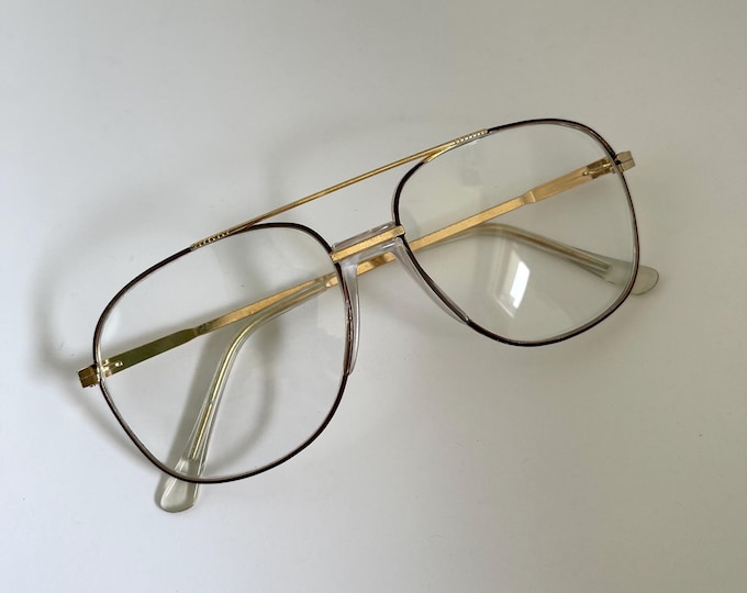 Authentic Vintage 90s Gold Wire Aviator Clear Lens Glasses