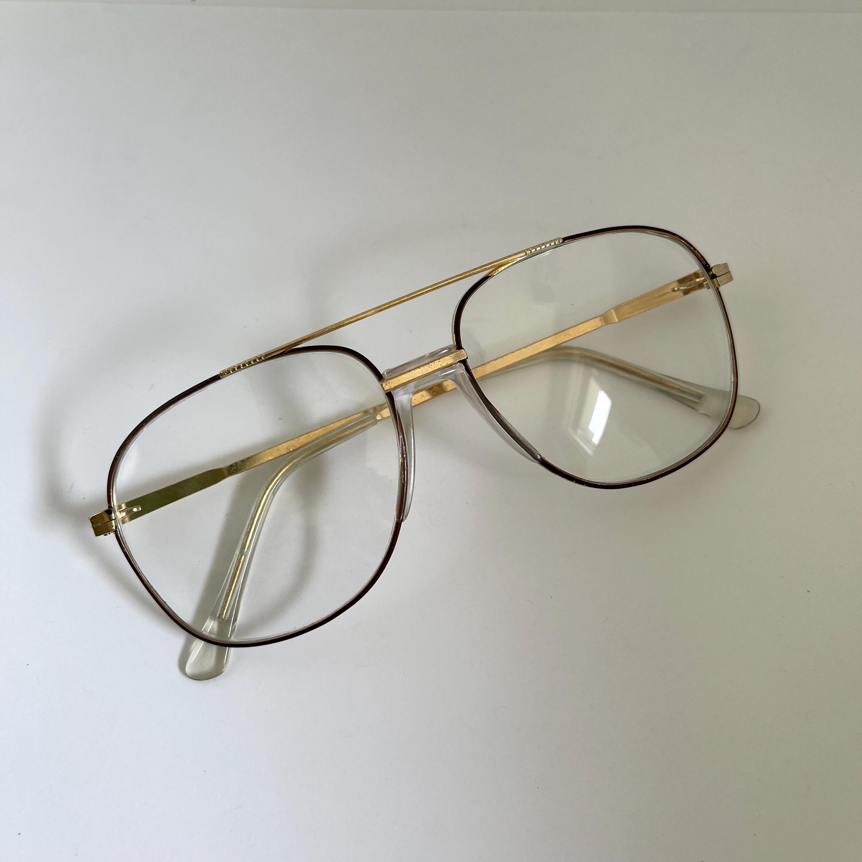 GOLD RIDER 80-90sThis man 大野 コディアック　50s Authentic Vintage 90s Gold Wire Aviator Clear Lens Glasses - Etsy