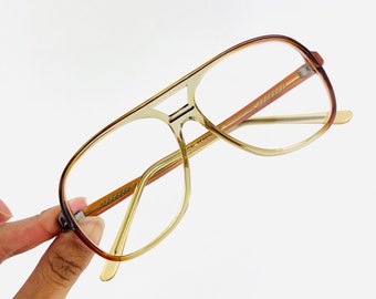 True Vintage 80s 90s Oversized Pilot Transparent Brown Reading Glasses