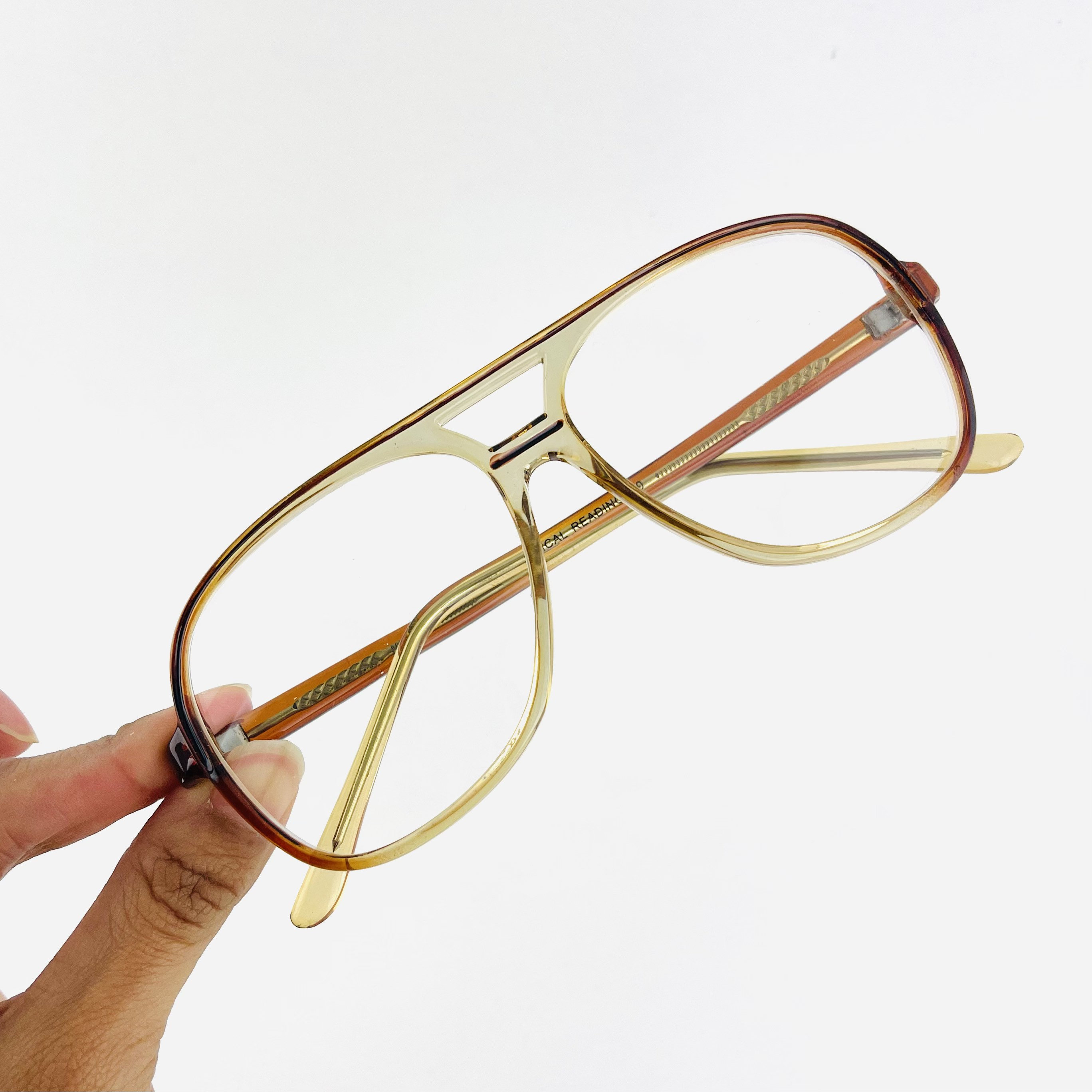 True Vintage 80s 90s Oversized Pilot Transparent Brown Reading