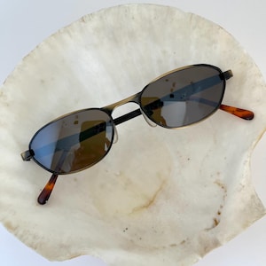 Authentic Vintage Mini Brown Metal Frame Rectangle Sunglasses