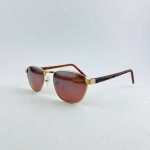 Vintage Mini Gold Metal Frame Square Sunglasses with Brown Mirror Lens