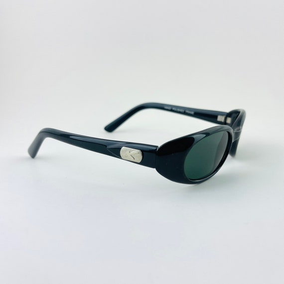 Authentic Vintage 90s Slim Black Oval Sunglasses - image 5