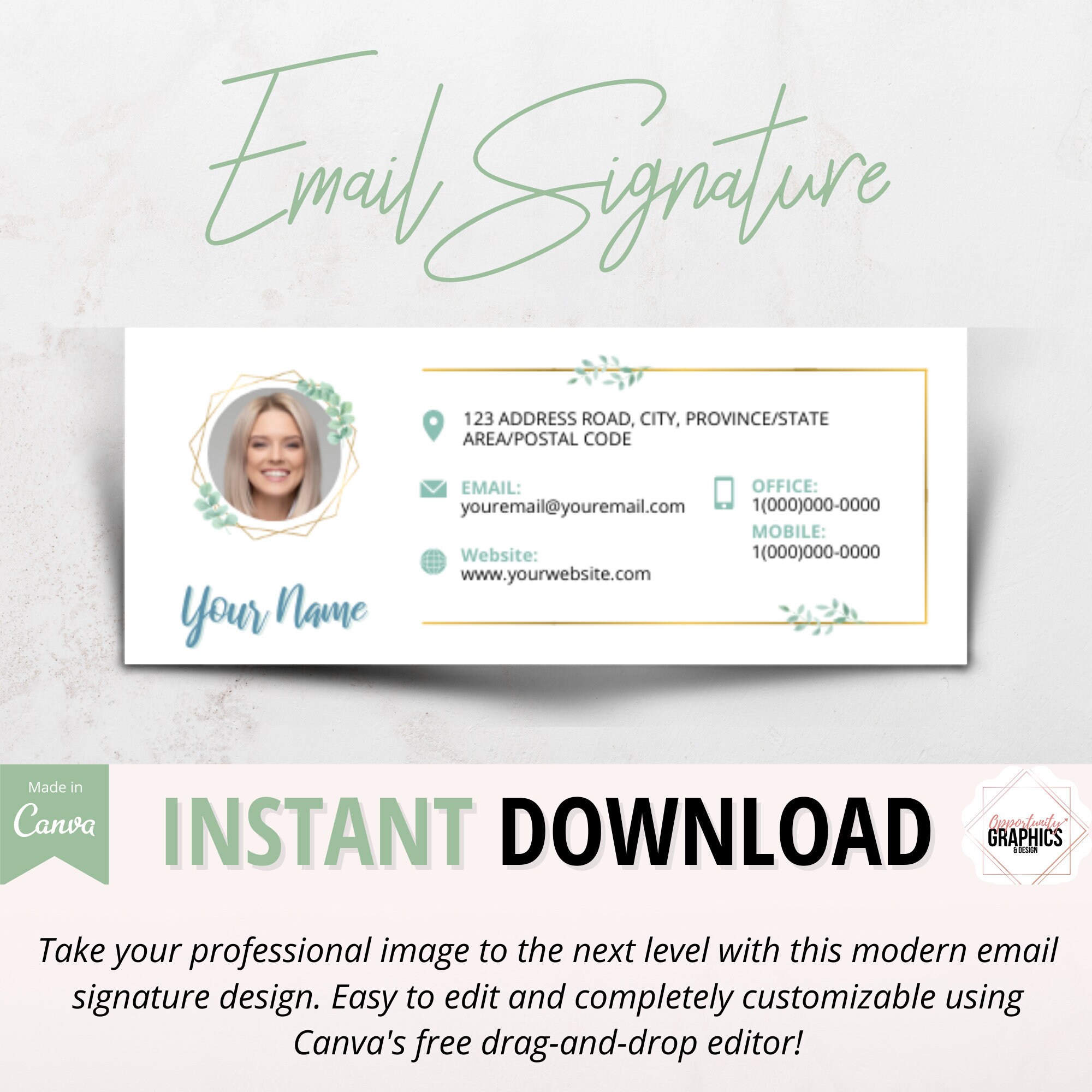 Green Gmail Email Signature Template with Picture Email Etsy