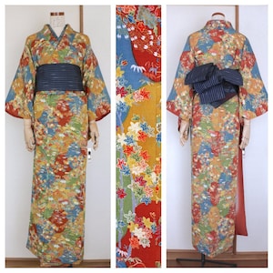 K21-28 Vintage Silk Komon Kimono /// Botanical pattern kimono, silk kimono, Patchwork Silk kimono, high quality Silk kimono,