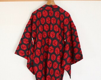 20-97 Vintage Japanese kimono Jacket // Haori, Red Haori, Japanese Haori, Shibori Kimono Jacket, Black Shibori, Japanese Jacket, Black Haori