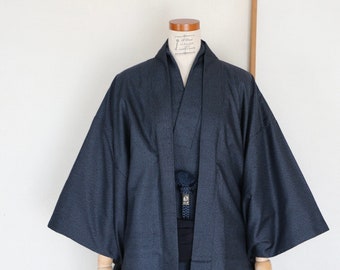 KM-07 Vintage Mens Japanese Kimono /// Men silk kimono, Men blue kimono, Navy tsumugi kimono, men kimono robe, indigo silk men Haori