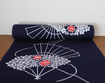 YF-15 Vintage Japanese Indigo blue cotton fabric, indigo fabric, Japanese indigo, vintage indigo cotton, navy fabric, floral print, Hand fan