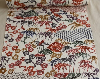 KF21-07 Chirimen /// Japanese vintage silk fabric, silk kimono fabric, Chirimen silk, Cream silk fabric, off white silk fabric,