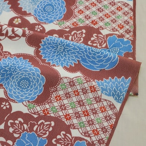 C-33 Vintage Japanese Chirimen Kimono Fabric /// Tkanina na kimono jedwabne, Chirimen jedwabne, Brązowe kimono jedwabne, Niebieskie chirimen jedwabne, Chirimen Onishibo
