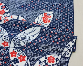 C-24 Vintage Japanese Chirimen Kimono Fabric /// Silk kimono fabric, Silk Chirimen, Navy silk kimono, Navy silk chirimen, Onishibo chirimen