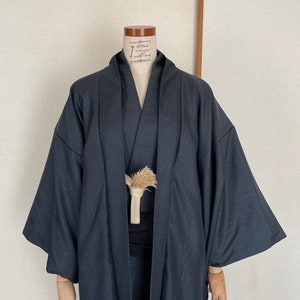 M21-12 Vintage Mens Japanese Kimono /// Men silk kimono, Men blue kimono, Navy tsumugi kimono, men kimono robe, indigo silk men Haori