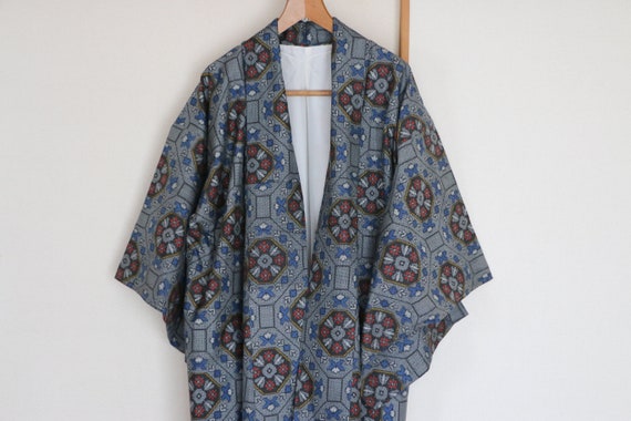 Vintage Japanese Kimono /// Tsumugi, Gray Kimono,