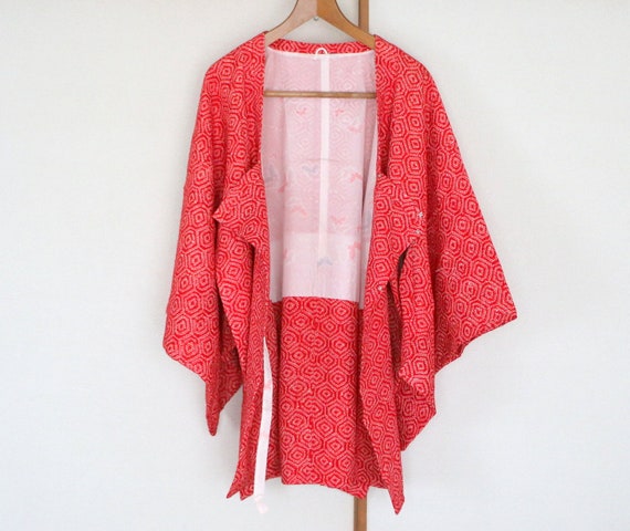 Vintage Kimono Coat /// Vivid orange Kimono coat,… - image 3