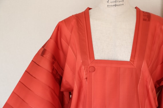 SALE /// Vintage Kimono Coat, Orange Red Long coat